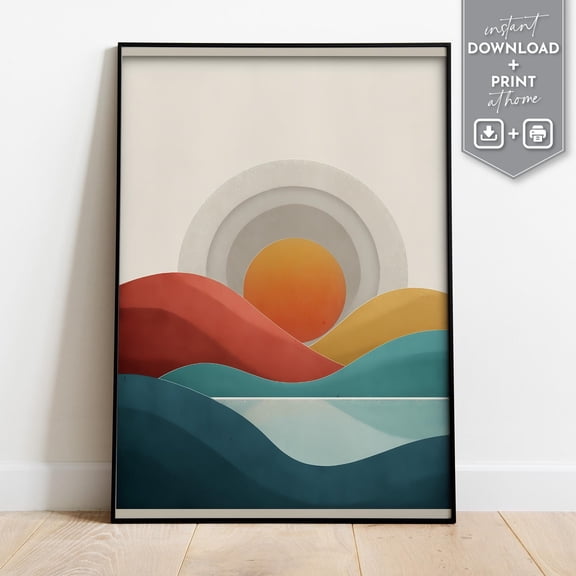 369 Prints abstract Sunset Landscape Wall Art Retro Minimal Waves In Warm Tones Modern Geometric Print Home Decor Poster UNFRAMED, 24x36