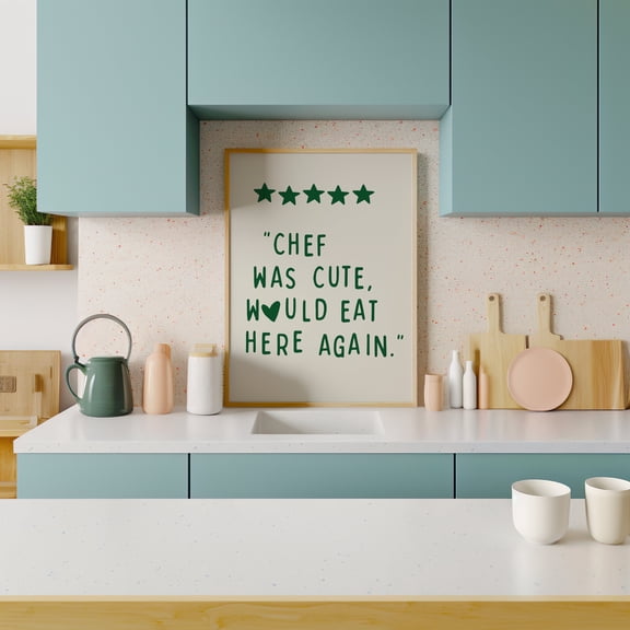 369 Prints aesthetic Kitchen Decor, Cute Cooking Art, Kitchen Wall Art, Minimalist Heart Print, Housewarming Gift, Green Chef Art, UNFRAMED, 8x12