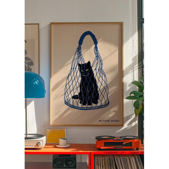 369 Prints black Cat Poster, Gift For Cat Lovers, Trendy Art Print, Bedroom Wall Decor, Dopamine Decor, Aesthetic Wall Art, Retro Poster, Trippy Print UNFRAMED, 12x18