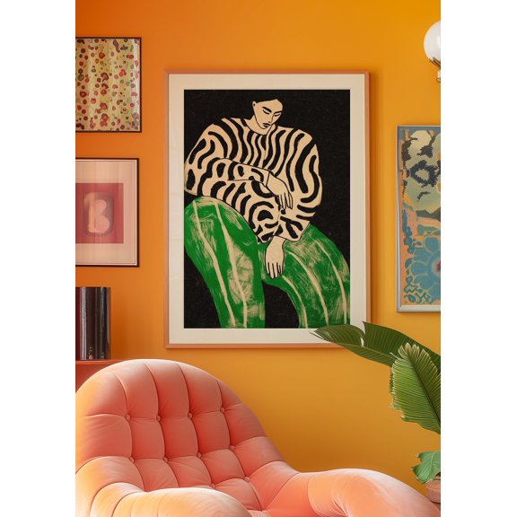 369 Prints black Line Art Poster, 70S Wall Print, Green Wall Art, Trendy Woman Poster, Dopamine Poster, Psychedelic Art, Retro Print, Trippy Wall Art UNFRAMED, 8x12