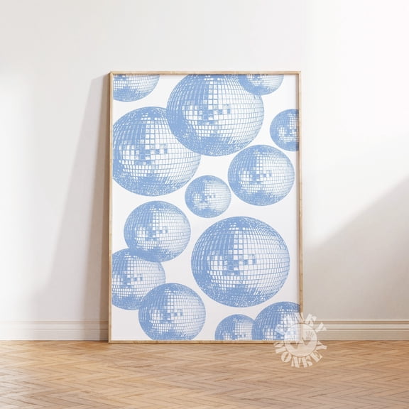 369 Prints blue Disco Ball Wall Art Print, Blue Aesthetic Poster, Trendy Wall Art, Preppy, Girly Retro Print, College Dorm Room Decor UNFRAMED, 12x18