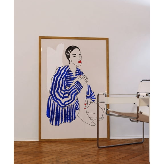 369 Prints blue Line Art Poster, 70S Wall Print, Red Wall Art, Trendy Woman Poster, Hand Drawn Poster, Psychedelic Wall Art, Retro Print, Trippy Art UNFRAMED, 12x18