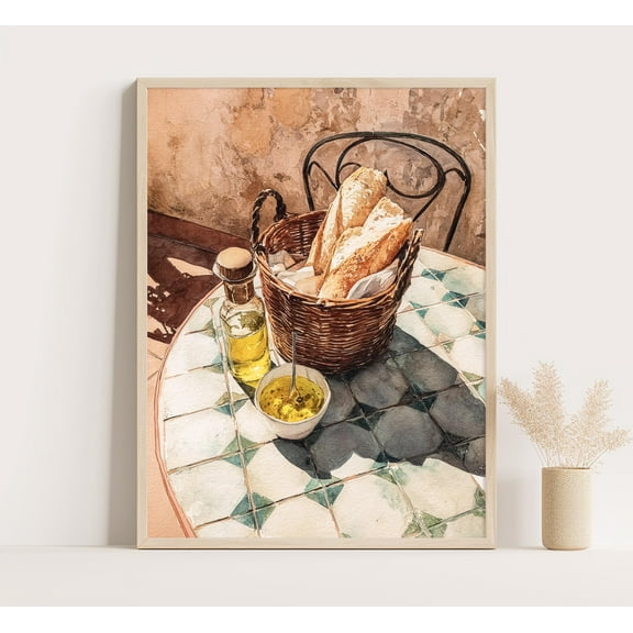 369 Prints bread And Olive Oil Print, Rustic Italian Kitchen Art, Farmhouse Wall Decor, Mediterranean Still Life UNFRAMED, 16x24