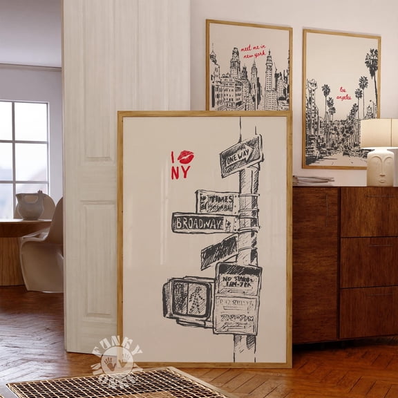 369 Prints new York City Print, Broadway Sign, Nyc Travel Poster, Trendy Red Wall Art, Retro New York Print, Art, Print, I Love Ny UNFRAMED, 24x36