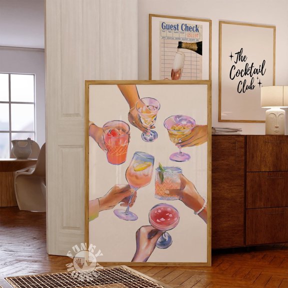 369 Prints cheers Print, Bar Cart Prints, Trendy Wall Art, Retro Kitchen Wall Art, Print, Cocktail Wall Art, Preppy Prints UNFRAMED, 16x24