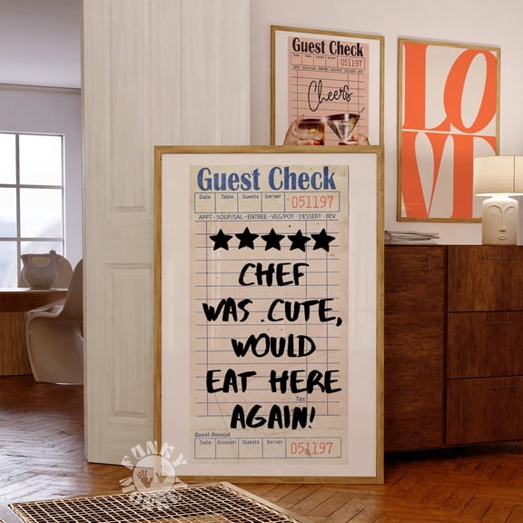 369 Prints chef Was Cute Guest Check Print, Trendy Wall Art, Apartment Aesthetic Poster, Typography Print, Prints, Dorm Room Decor, Kitchen Art UNFRAMED, 8x12