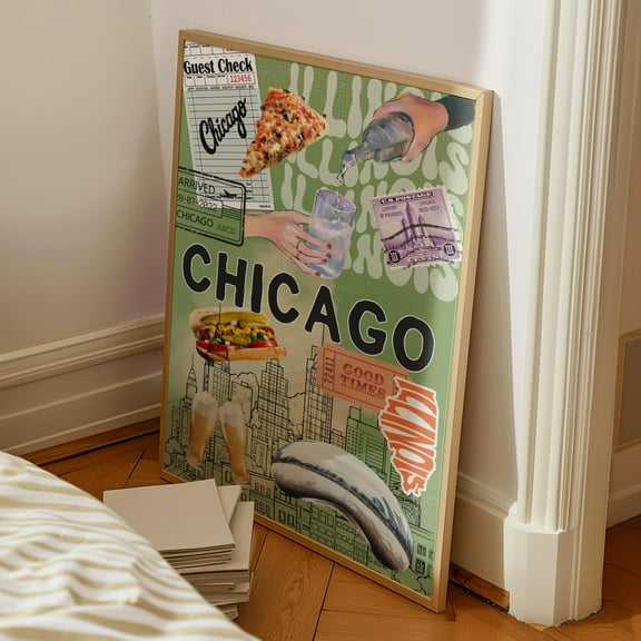 369 Prints chicago Travel Poster, Trendy City Wall Art Print, Collage Print, Maximalist College Poster, Dopamine Art Dorm Room Decor UNFRAMED, 8x12