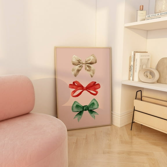 369 Prints christmas Bow Print Coquette Winter Wall Art Preppy Christmas Decor Girly Festive Print Simple Holiday Decor UNFRAMED, 16x24
