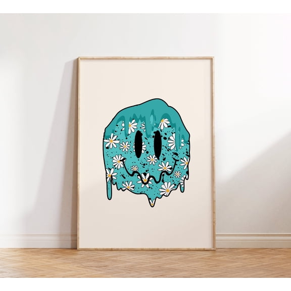 369 Prints cute Retro Wall Art, Trendy Print, Daisy Flower Clipart, Blue Poster, Retro Wall Decor Housewarming Gift, Trendy Print UNFRAMED, 24x36