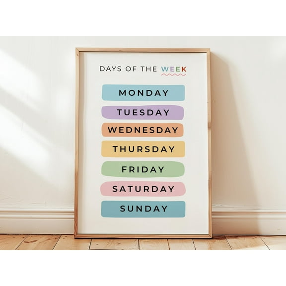 369 Prints days Of The Week Print | Educational Poster, Kids Wall Art, Homeschool Montessori Classroom Decor, Kindergarten Teacher S UNFRAMED, 24x36