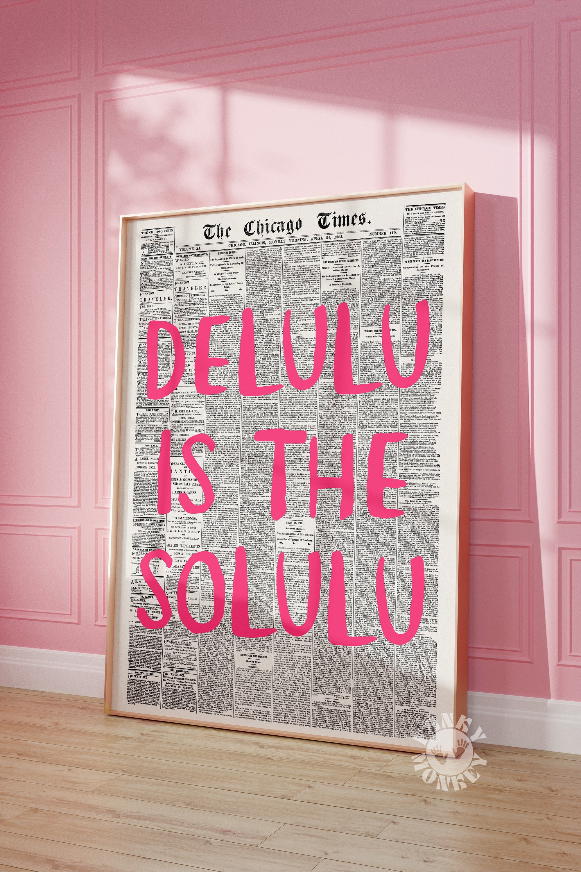 369 Prints delulu Print, Pink Trendy Newspaper Poster, Delusional Wall