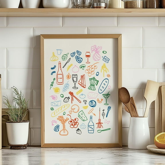 369 Prints dinner Table Print Retro Food Illustrations Poster, Bar Cart Print, Aesthetic Kitchen Decor, Trendy Wall Art, Food Print UNFRAMED, 12x18