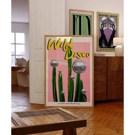 369 Prints disco Ball Poster, 70S Retro Print, Black Wall Art, Psychedelic Art, Funky Wall Decor, 60S Vintage Poster, Cactus Poster, Trendy Wall Art UNFRAMED, 12x18