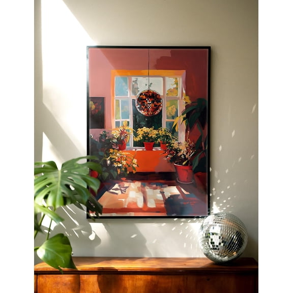 369 Prints disco Ball Poster, Houseplants Print, Dopamine Decor, Kitsch Aesthetic Art, Bathroom Decor, 70S Art Printclectic Art, Mirrorball Poster UNFRAMED, 12x18