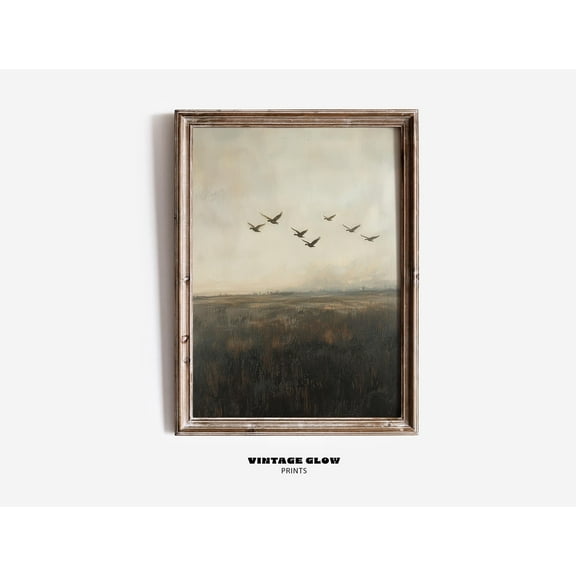 369 Prints flying Ducks Art | Vintage Countryside Landscape | Rustic Wall Decor | | #V63 UNFRAMED, 8x12