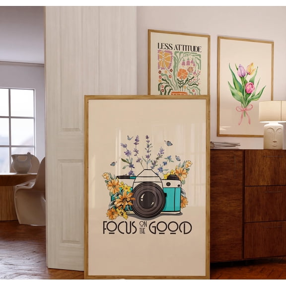 369 Prints focus On The Good Print, Retro Wall Art, Wall Art Quotes, Inspirational Print Art, Retro Poster, Flowers UNFRAMED, 16x24