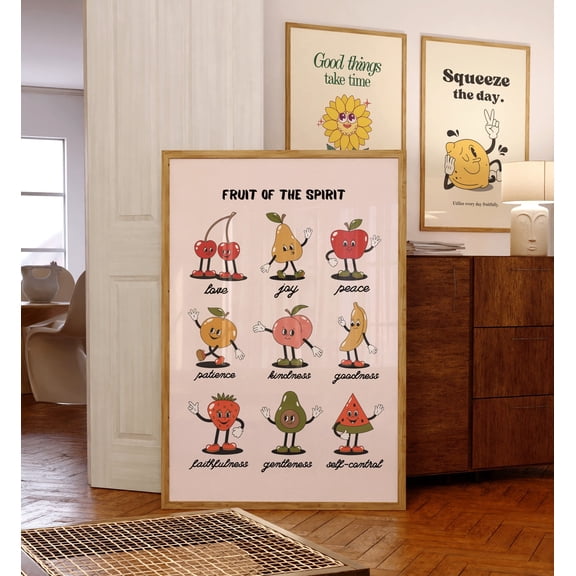 369 Prints fruit Of The Spirit Retro, Groovy Scripture Wall Art, Trendy Christian Gift, Kids Room Poster, Bible Verse Art UNFRAMED, 24x36