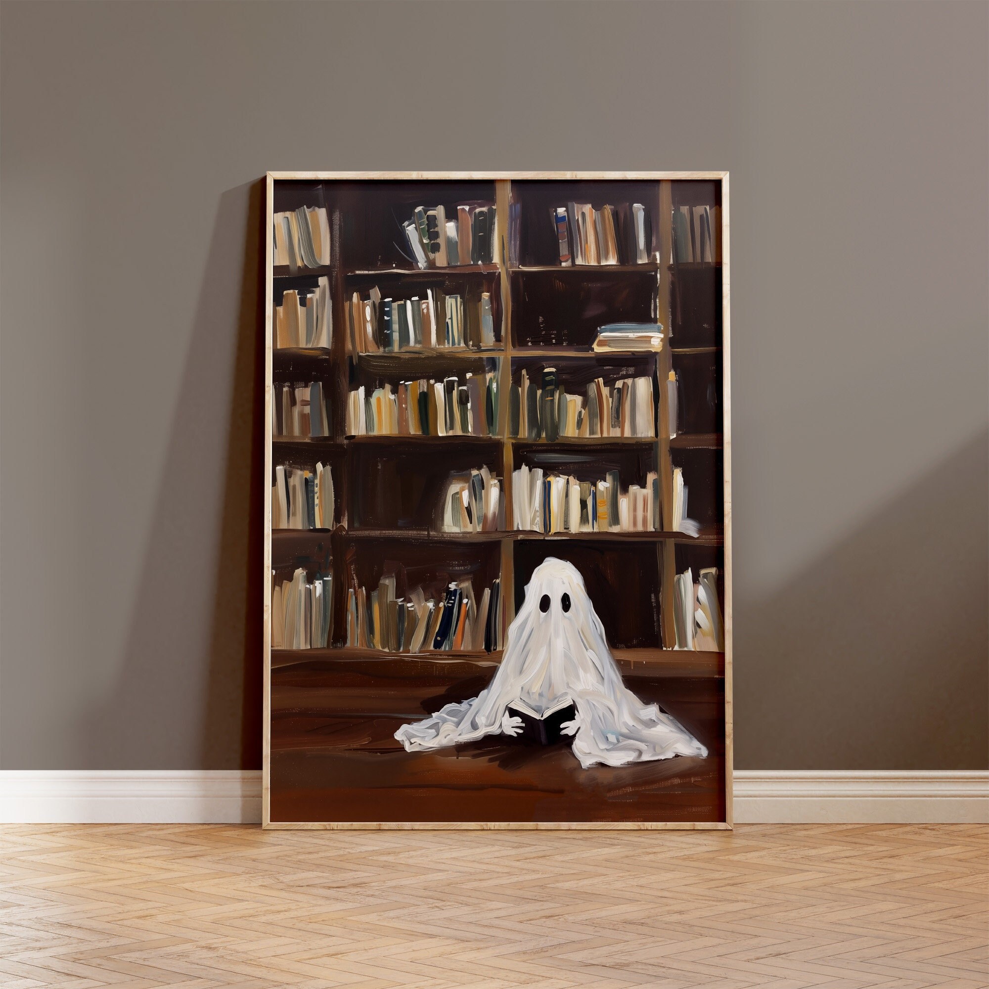 369 Prints ghost Reading Book Art Print, Vintage Library Ghost Wall Art ...