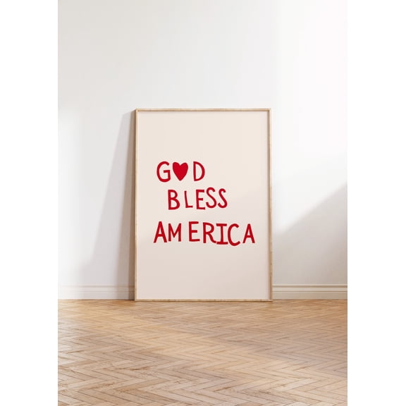 369 Prints god Bless America Print Heart Typography Poster Trendy Fourth Of July Decor Independence Day Print Patriotic Poster UNFRAMED, 24x36