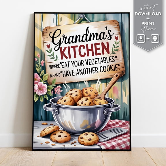369 Prints grandma’S Kitchen Wall Art, Funny Cookie Quote Sign, Rustic Farmhouse Kitchen Decor, Baking Poster, Print At Home UNFRAMED, 16x24