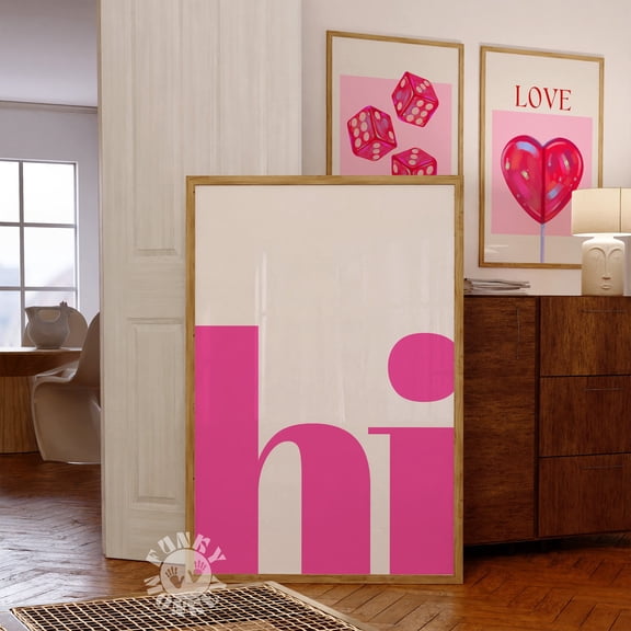 369 Prints hi Poster Print, Pink Preppy Print, Trendy Wall Art, Y2K Print, Typography Print, Art, Print, College Apartment UNFRAMED, 8x12