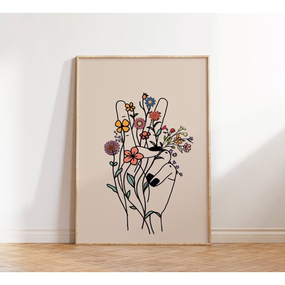 369 Prints hippie Wall Print, Peace Hand Print, Retro Print, Retro Wall Art, Art, Hippie Decor, Hippie Decor, Retro Poster UNFRAMED, 12x18