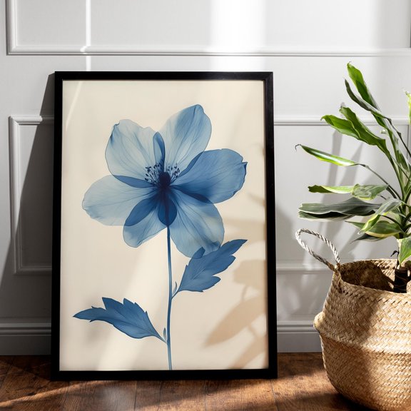 369 Prints indigo Bloom Flower Poster – Minimalist Flower Poster, Botanical Line Art Print, Blue Floral Wall Decor, Japandi Style UNFRAMED, 12x18
