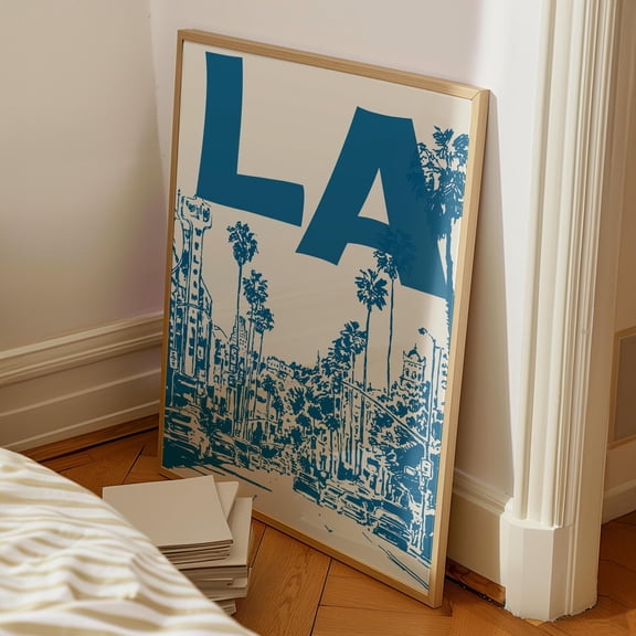 369 Prints la City Print, Navy Blue Los Angeles Retro Travel Poster, Trendy Wall Art, Prints, Dorm Room Decor, California Wall Art UNFRAMED, 24x36