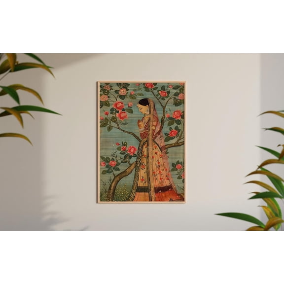 369 Prints lady In The Garden, Indian Mughal Inspired Art Work, Wall Art, Traditional Indian Art, Indian Woman UNFRAMED, 8x12