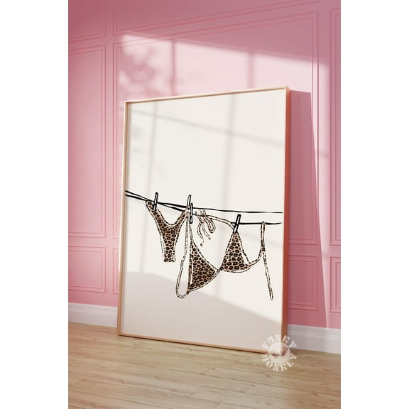 369 Prints leopard Print Bikini Print, Cheetah Bikini On Clothesline Wall Art, College Apartment Decor, Coastal Dorm Room Posters, Girly Summer Print UNFRAMED, 16x24