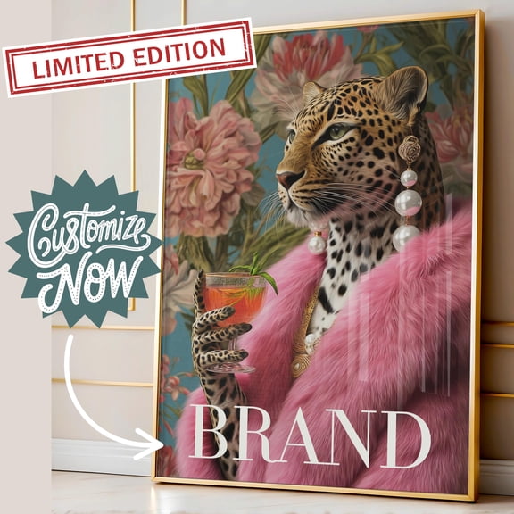 369 Prints leopard Wall Art Personalized Text Print Fashion Magazine Cover Poster Pink Dorm Wall Decor Editable Birthday Gift To Her UNFRAMED, 8x12