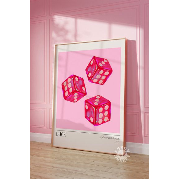 369 Prints luck Gallery Exhibition Print, Retro Dice Poster, Trendy Wall Art, Pink Red Dice, Prints, College Apartment Aesthetic, Art UNFRAMED, 12x18