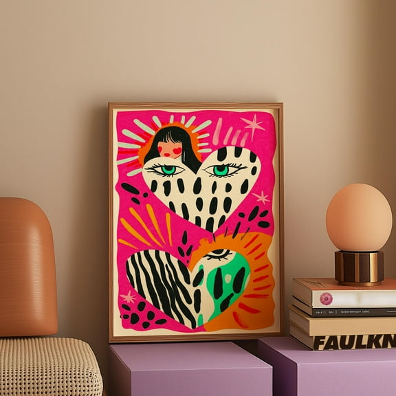 369 Prints maximalist Abstract Eyes, Heart Poster, Zebra Patternclectic Pink Art, Bold Modern Interiors, Contemporary Feminine Decor, Dopamine Print UNFRAMED, 12x18