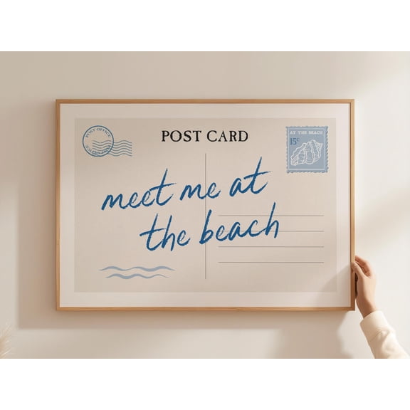 369 Prints meet Me At The Beach Post Card Print | Coastal Wall Art | Light Blue Summer Beach House Decor | Vintage Aesthetic, Poster Only