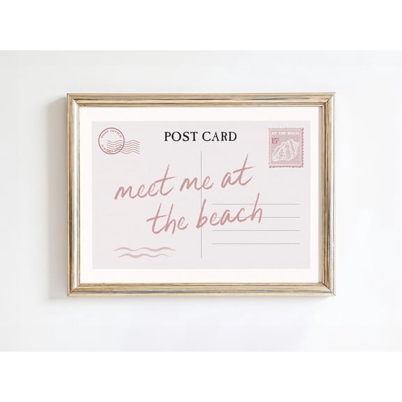 369 Prints meet Me At The Beach Post Card Print | Wall Art | Muted Pink Summer Coastal Decor | Vintage Aesthetic, Poster Only