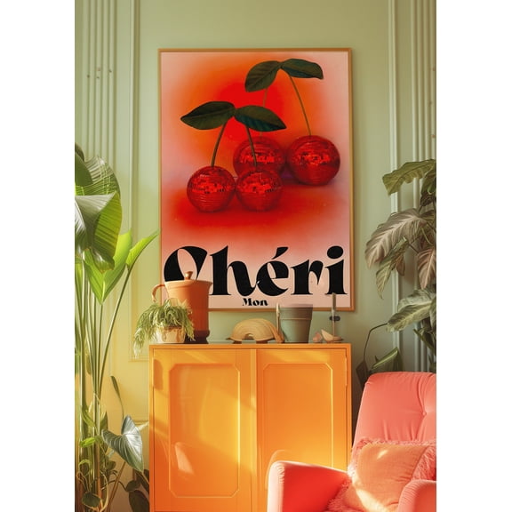 369 Prints mon Cheri Poster, Retro Wall Art, Psychedelic Poster, Kitchen Wall Decor, Cherry Poster, Aesthetic Print, Trendy Wall Art, Dopamine Decor UNFRAMED, 8x12