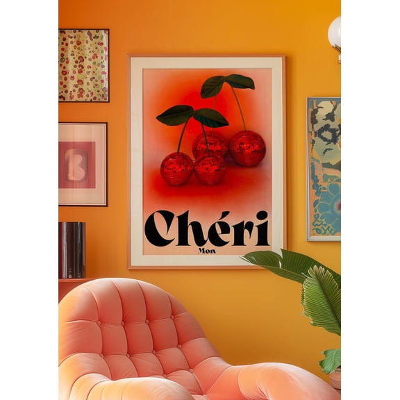 369 Prints mon Cheri Poster, Retro Wall Art, Psychedelic Poster, Kitchen Wall Decor, Cherry Poster, Aesthetic Print, Trendy Wall Art, Dopamine Decor UNFRAMED, 8x12