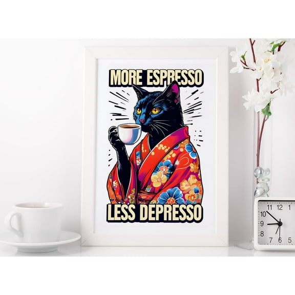 369 Prints more Espresso Less Depresso Funny Wall Poster - Coffee Humor Home Decor Gift UNFRAMED, 16x24