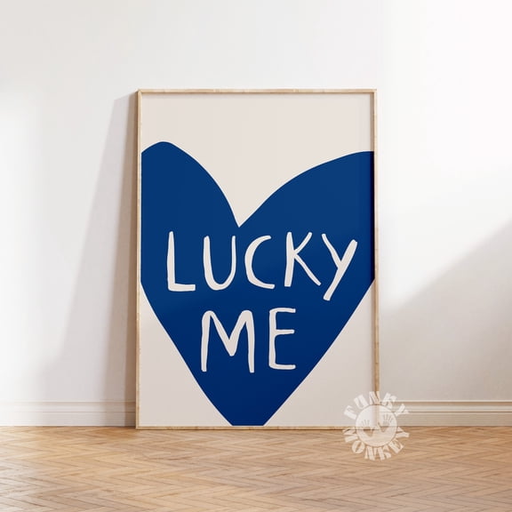 369 Prints navy Blue Wall Art, Lucky Me Art Print, Trendy Preppy Aesthetic, Blue Heart Poster, Retro College Apartment, Instant UNFRAMED, 12x18