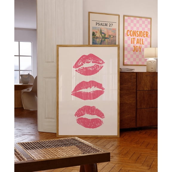 369 Prints pink Art Prints Trendy Wall Art Kiss Lips Wall Art Dorm Wall Art Lips Print Preppy Dorm Girly Fashion Wall Art Makeup Wall Decor UNFRAMED, 12x18