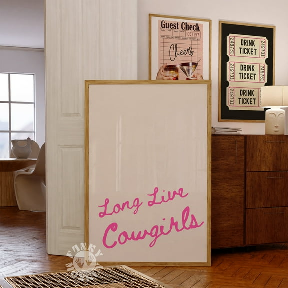 369 Prints pink Cowgirl Print Set, Long Live Cowgirls Wall Art, Retro Western Art, Cowboy Boots, Dorm Room Decor, Print UNFRAMED, 24x36