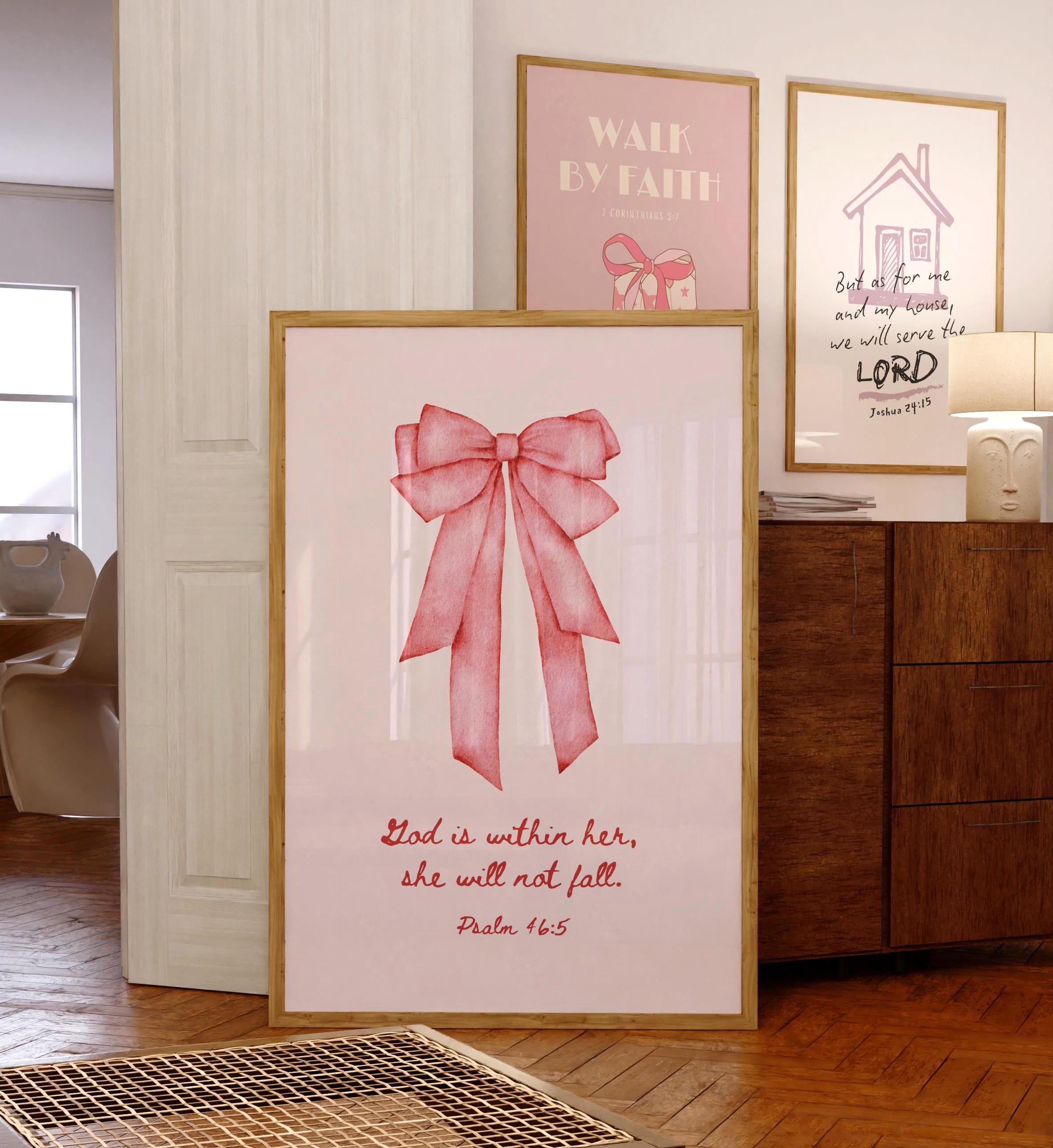 369 Prints psalm 46:5, God Is Within Her, Pink Coquette Bow Wall Art ...