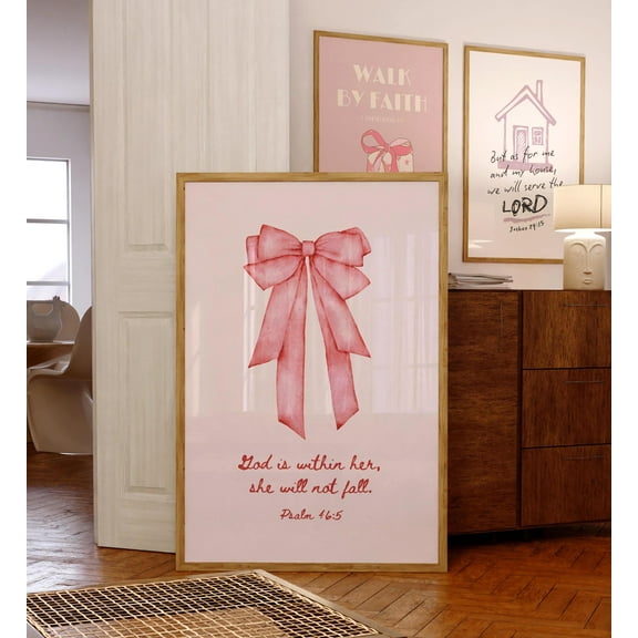369 Prints psalm 46:5, God Is Within Her, Pink Coquette Bow Wall Art Girl Bible Verse Decor, Trendy Christian Faith Poster UNFRAMED, 24x36