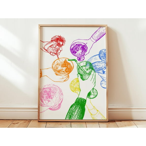369 Prints rainbow Cheers Print | Trendy Bar Cart Decor, Colorful Wall Art, Retro Aesthetic Kitchen Poster, Lgbtq Pride Cocktail Art, UNFRAMED, 8x12