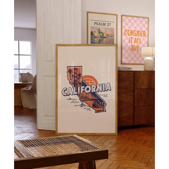 369 Prints retro California Travel Map, California State Clipart, Vintage Poster, Instant, Art, Living Room Decor, UNFRAMED, 16x24