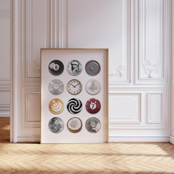 369 Prints retro Circles Collage Print, Trendy 8 Ball Print, Disco Poster, Red College Dorm Wall Decor UNFRAMED, 16x24