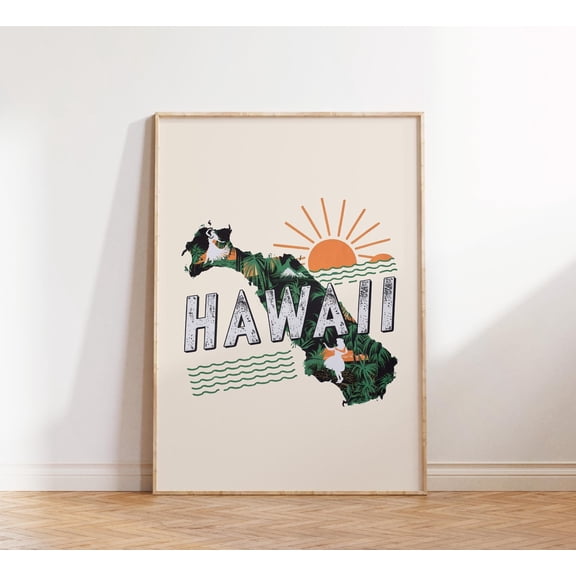 369 Prints retro Hawaii Travel Map, Hawaii State Clipart, Hawaii Poster, Instant, Art, Living Room Decor, UNFRAMED, 16x24