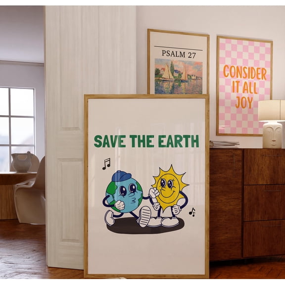369 Prints save The Earth Print, Save The Planet, Retro Wall Art Classroom Wall Decor, Artnvironmental, Retro Poster UNFRAMED, 16x24