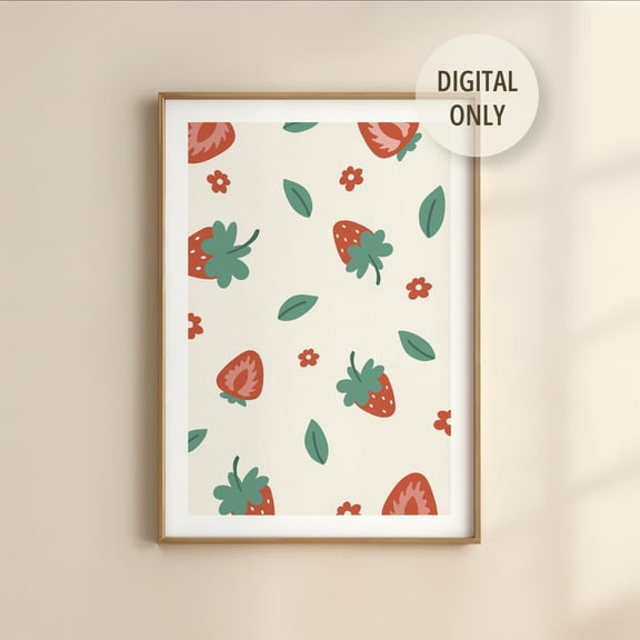 369 Prints strawberry Pattern Poster, Summer Kitchen Wall Art, Fruit, Whimsical Strawberry Decor, Playful Gift Print UNFRAMED, 24x36
