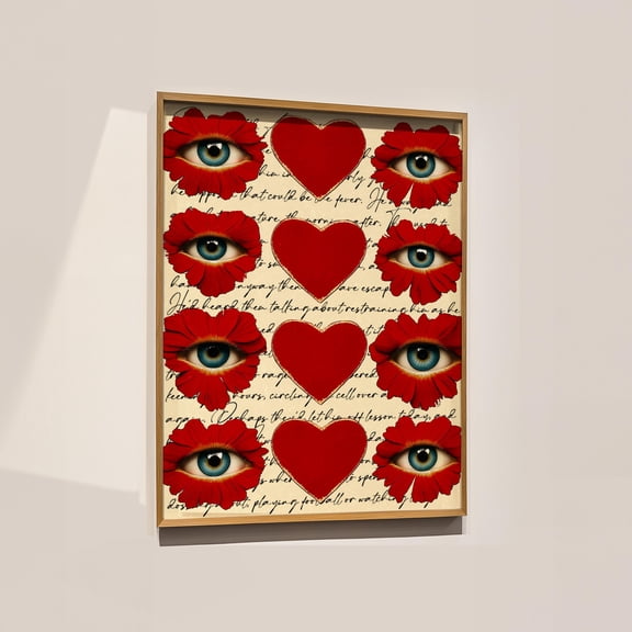 369 Prints surreal Romantic Eye Print, Vintage Heart Symbol Art, Handwritten Text Love Poster, Red Flower Maximalist Decormotional Bedroom Wall Art UNFRAMED, 8x12